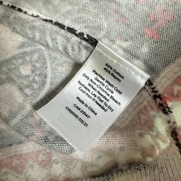 Talbots 2X Sweater Top Paisley Print 3/4 Sleeve Brown Pink Ivory Cotton Blend - Picture 6 of 7